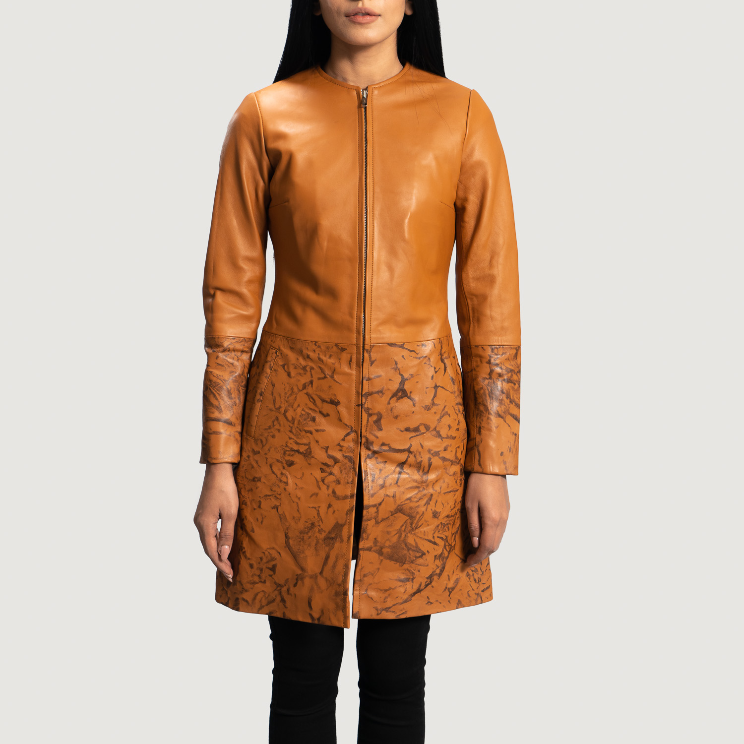 Sandy Tan Dye Leather Coat - Thumbnail 6
