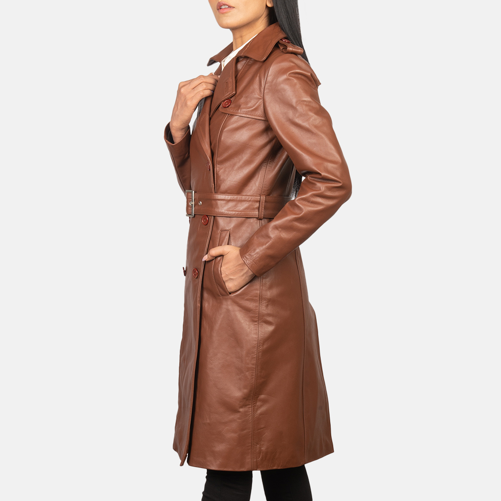 Alice Brown Double Breasted Leather Coat - Thumbnail 4