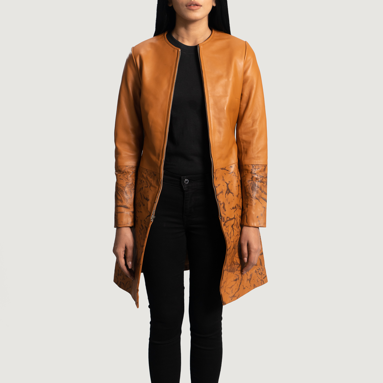 Sandy Tan Dye Leather Coat - Thumbnail 3
