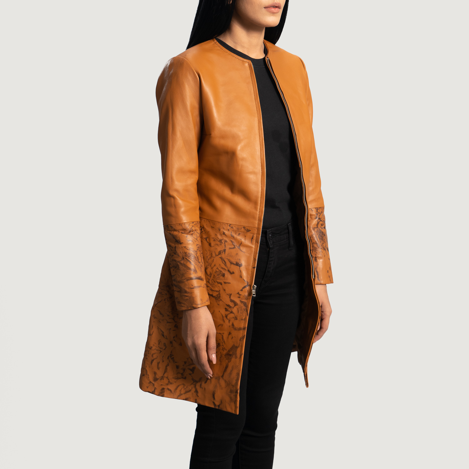 Sandy Tan Dye Leather Coat - Thumbnail 2