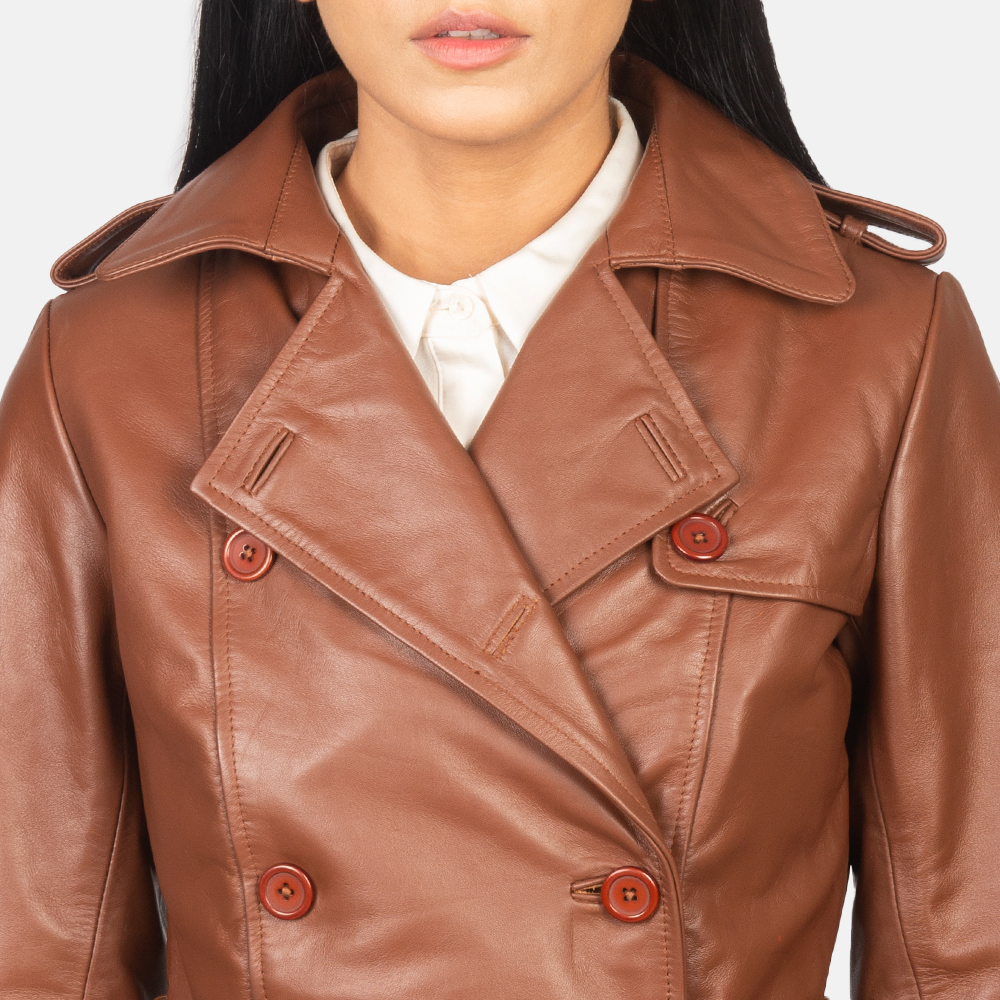 Alice Brown Double Breasted Leather Coat - Thumbnail 6