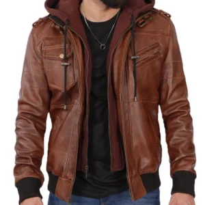 Stealth Style Black Leather Bomber Jacket