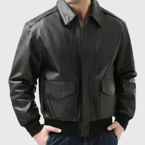 Classic Men’s Black Leather Bomber Jacket