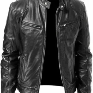 Brown Black Leather Casual Slim Fit Real Biker Jacket