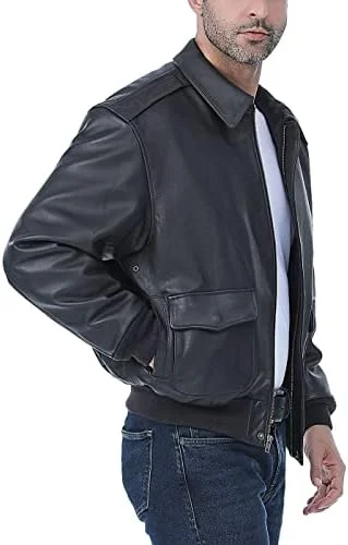 Classic Men’s Black Leather Bomber Jacket - Image 6