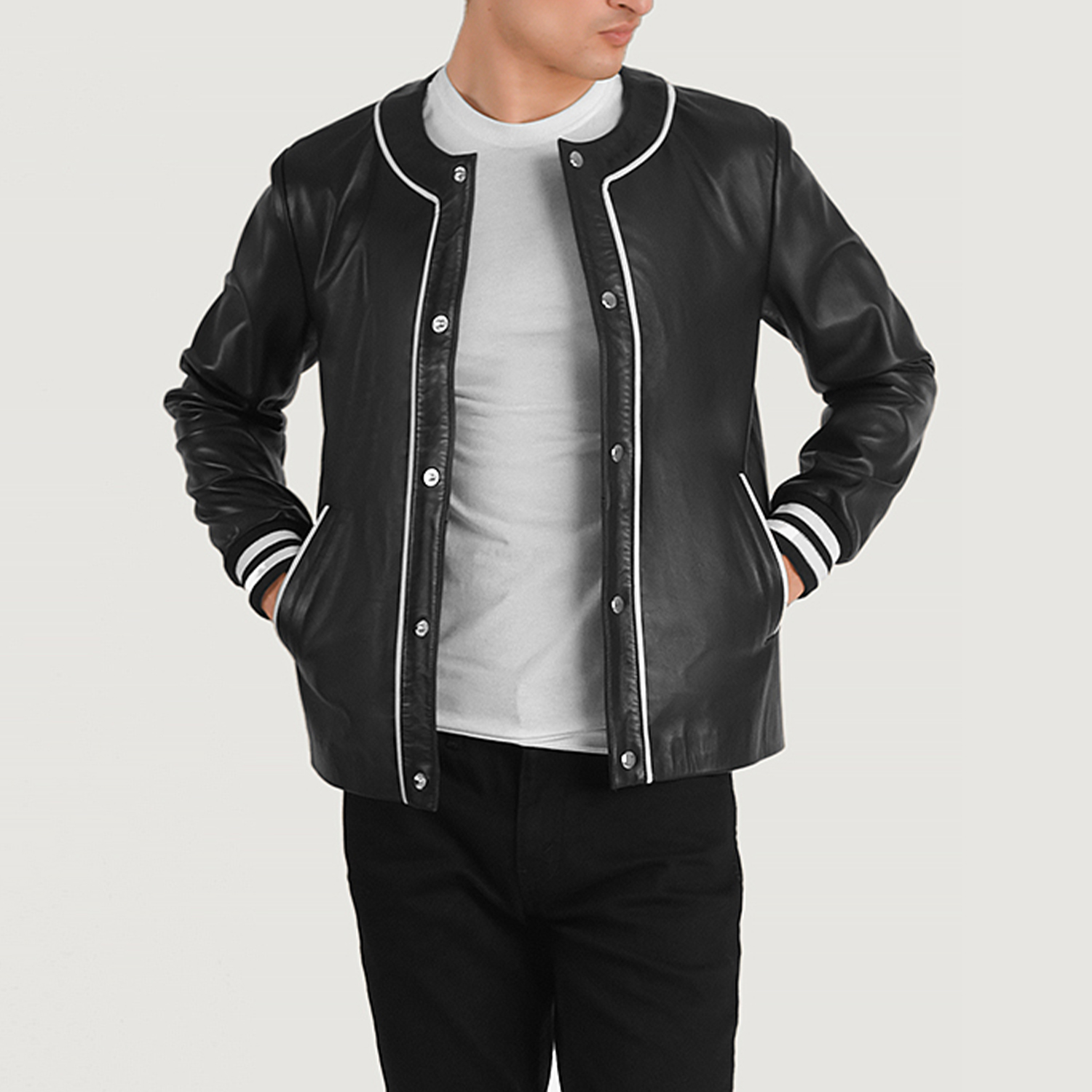 Black Rivet Leather Varsity Jacket - Image 4