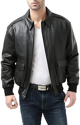 Classic Men’s Black Leather Bomber Jacket - Image 4