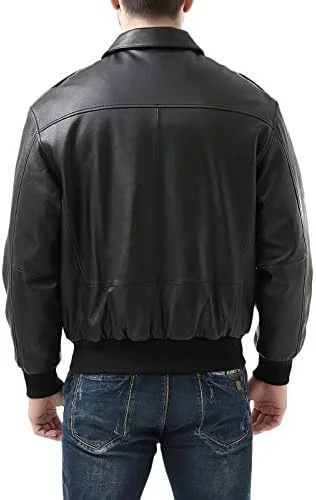 Classic Men’s Black Leather Bomber Jacket - Image 5