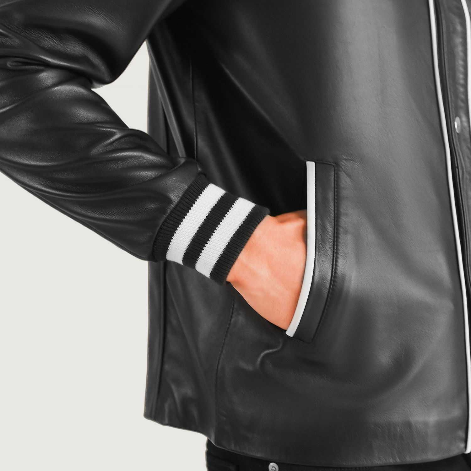 Black Rivet Leather Varsity Jacket - Image 2
