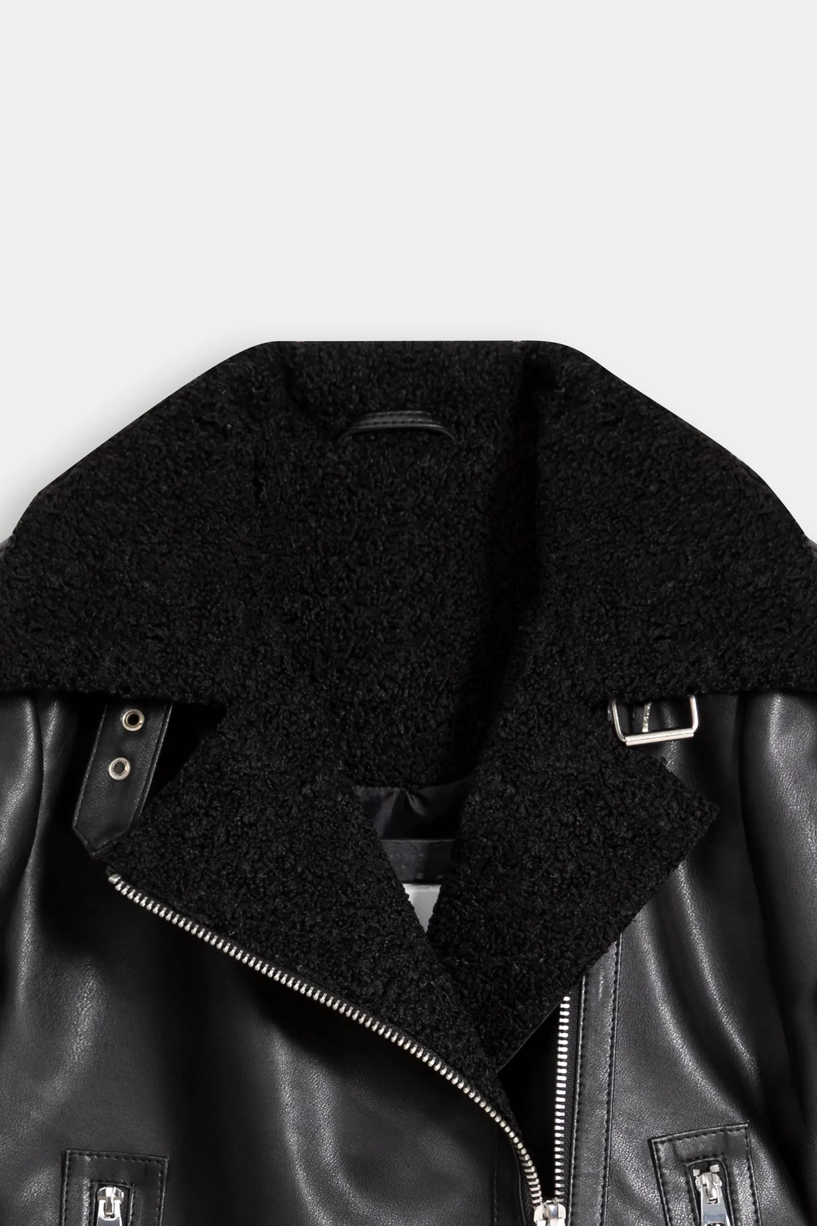 Faux Leather & Shearling Biker Jacket - Image 2