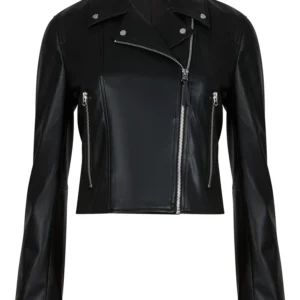 Oversized Faux Leather And Shearling Biker Jacket