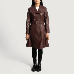 Maroon Leather Trench Coat
