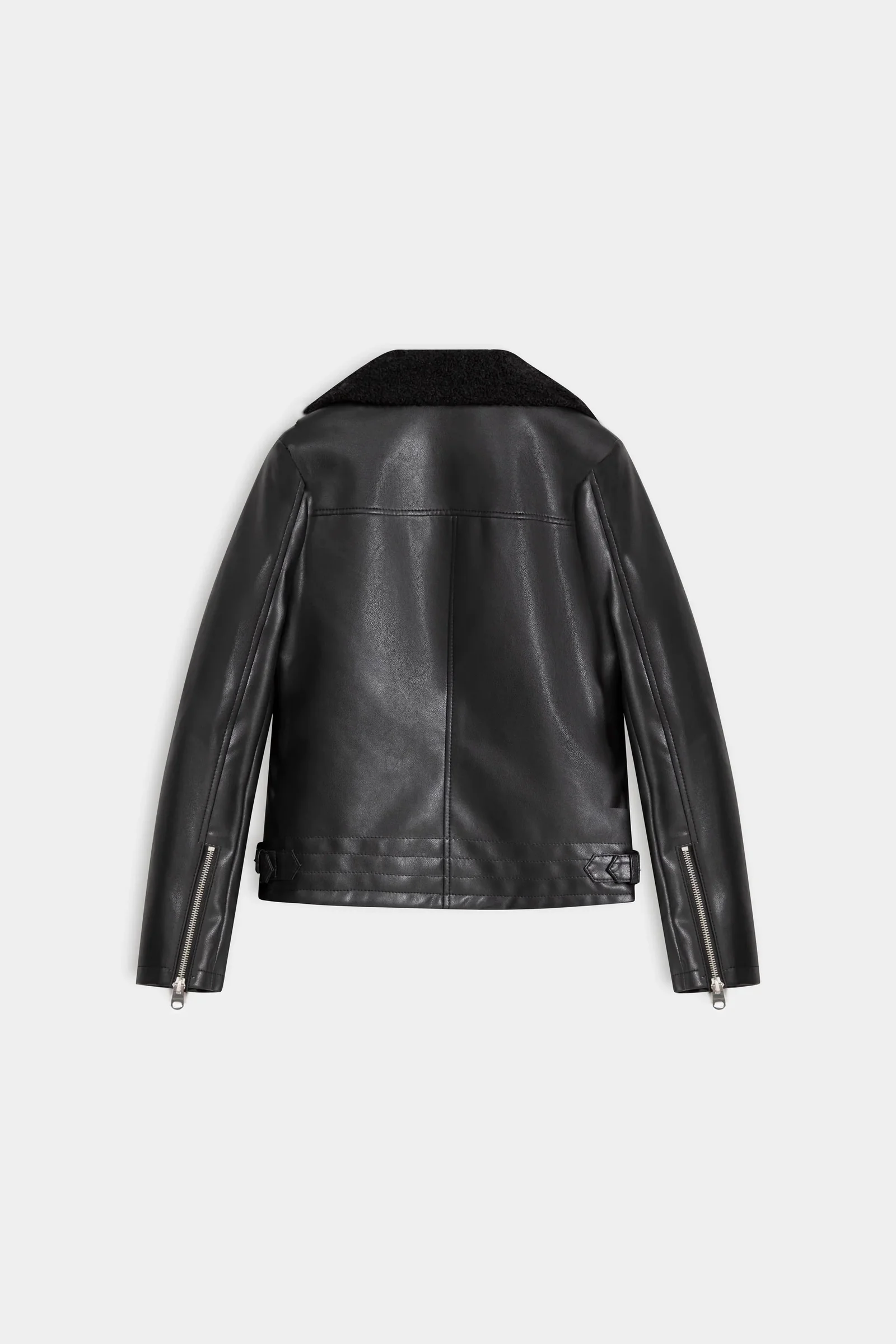 Faux Leather & Shearling Biker Jacket - Image 3